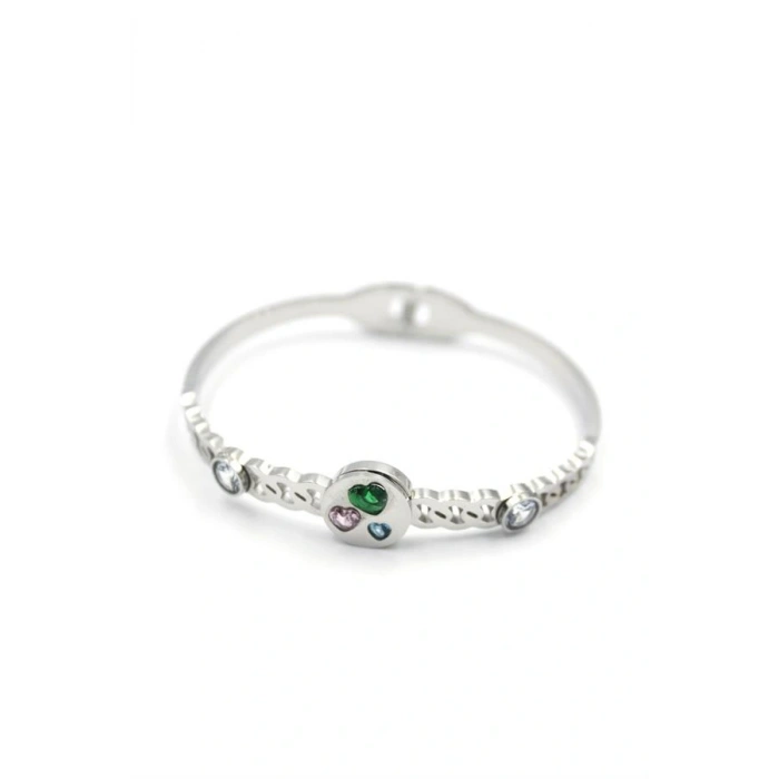 Taşlı Kalp Bilezik - Gümüş