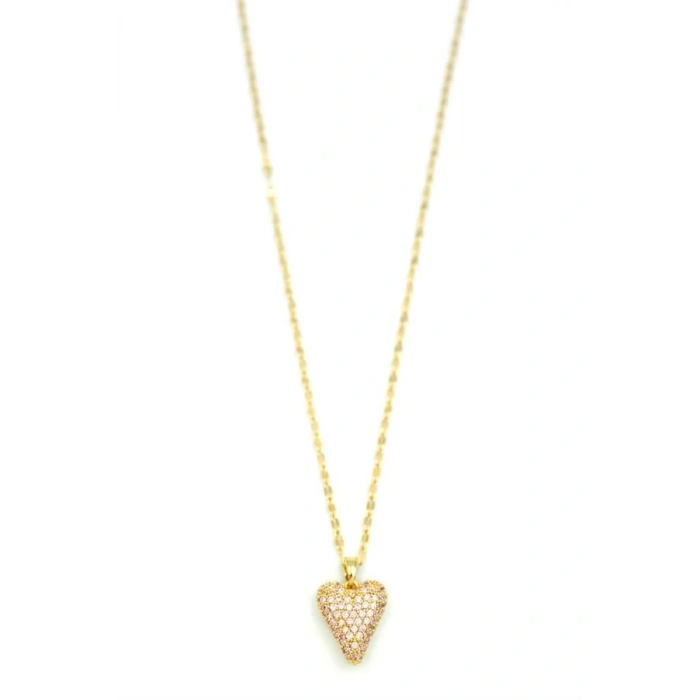 Taşlı Kalp Kolye - Altın