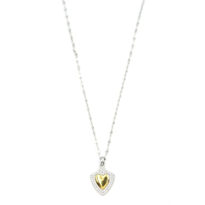 Taşlı Kalp Kolye - Gümüş