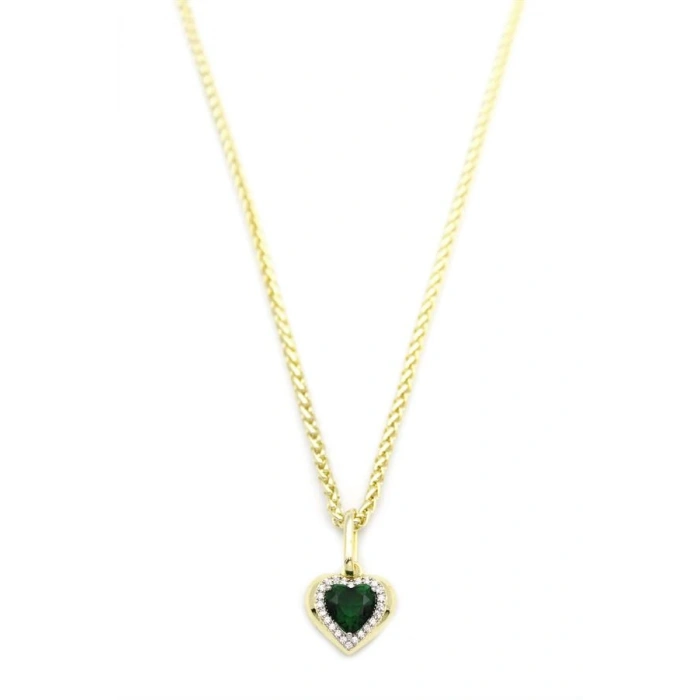 Taşlı Kalp Kolye - Yeşil