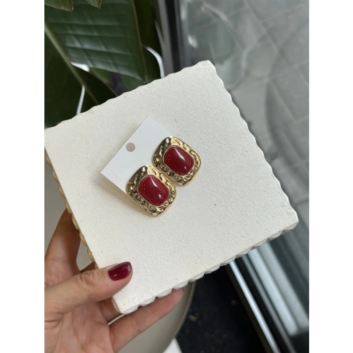 Taşlı Küpe - Bordo