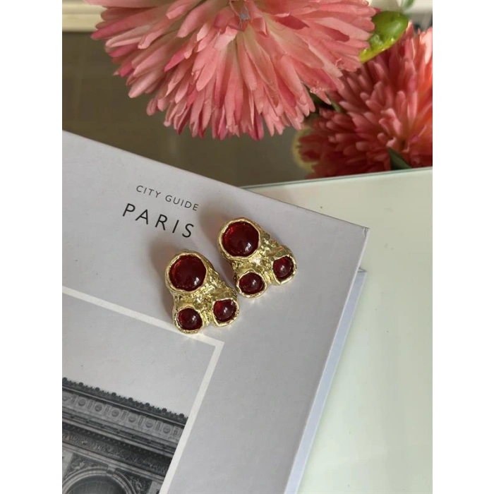 Taşlı Küpe - Bordo