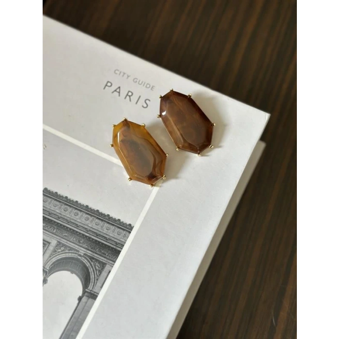 Taşlı Küpe - Kahverengi