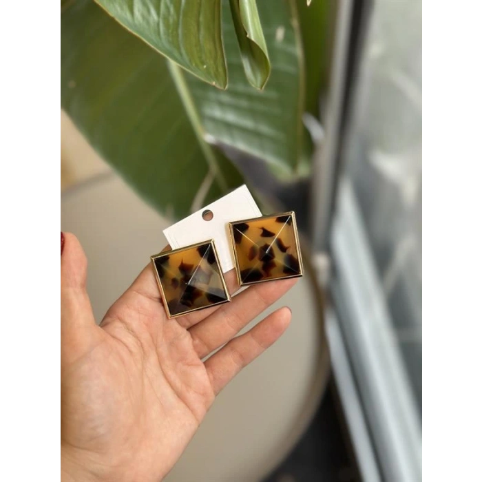 Taşlı Küpe - Kahverengi