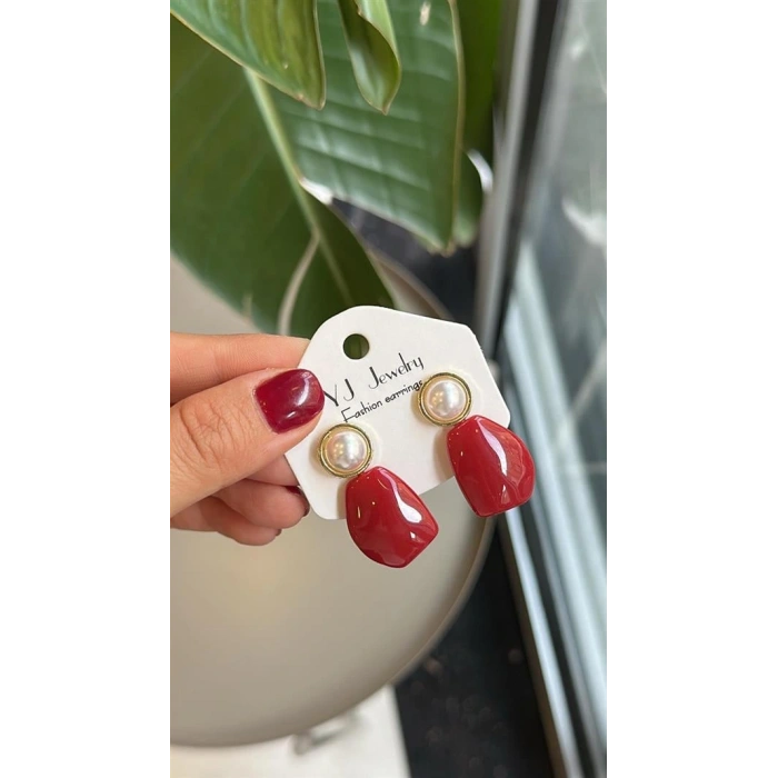 Taşlı Küpe - Kırmızı