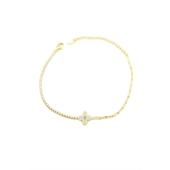 Taşlı Yonca Bileklik - Altın