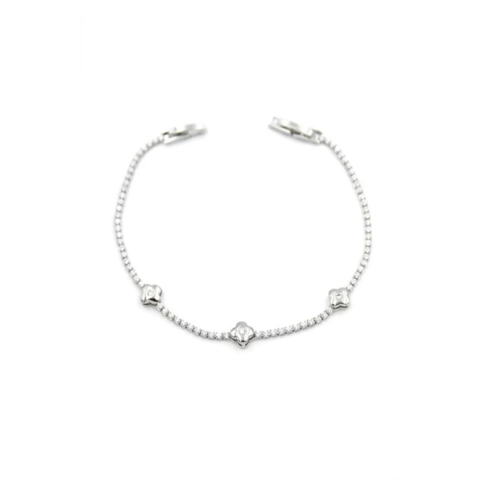 Taşlı Yonca Bileklik - Gümüş