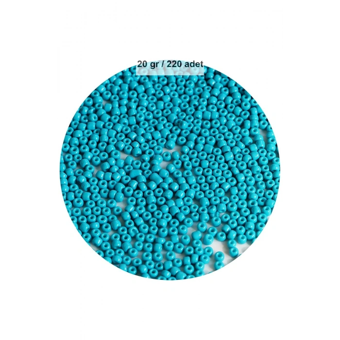Turquaz Mavi Renk 4 mm Yaklaşık 220 adet/20 gram Cam Boncuk Oya Yazma Bileklik ve Kolye
