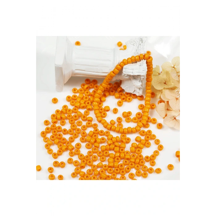 Turuncu Renk 4 mm Yaklaşık 1100 adet / 100 gram Cam Boncuk Oya Yazma Bileklik ve Kolye