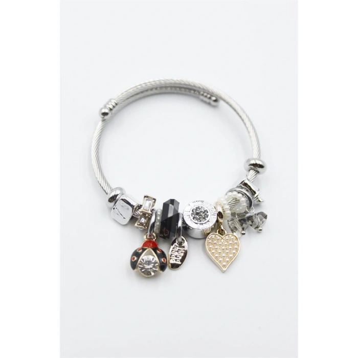 Uğur Böceği Charmlı Bilezik - Siyah