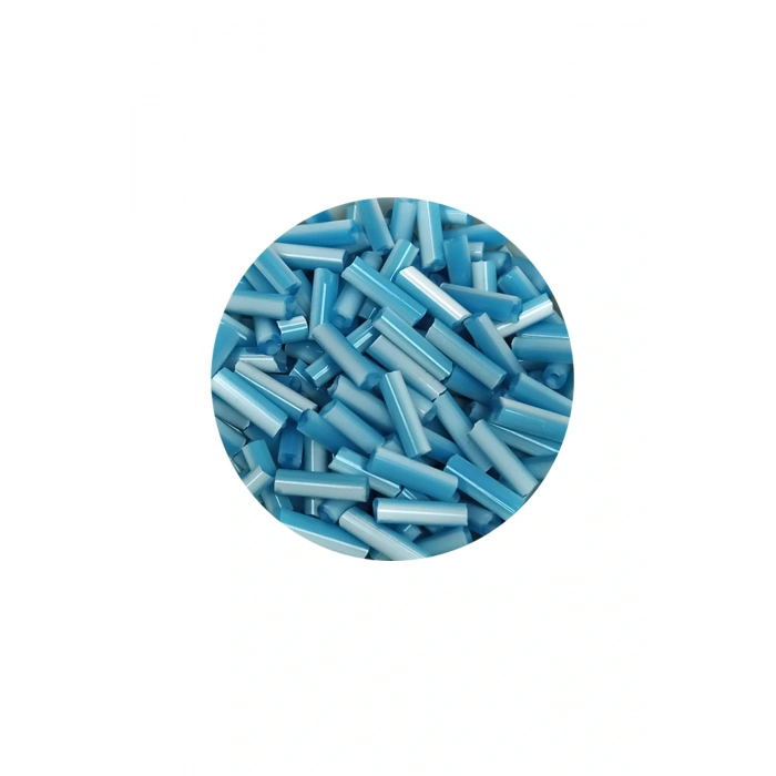 Uzun Boru Kesme Boncuk Çap 2mm Uzunluk 10 mm - 20 Gram - Açık Mavi Beyaz - BNC240