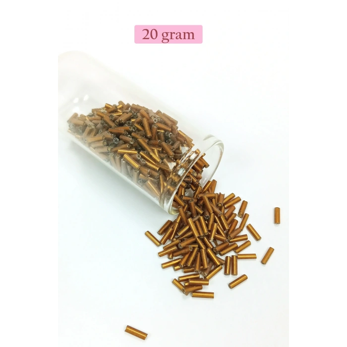 Uzun Boru Kesme Boncuk Çap 2mm Uzunluk 10 mm - 20 Gram - Gold - BNC248