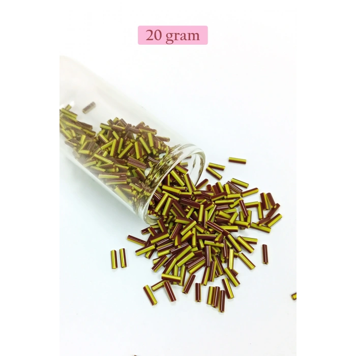 Uzun Boru Kesme Boncuk Çap 2mm Uzunluk 10 mm - 20 Gram - Koyu Kırmızı Sarı - BNC258