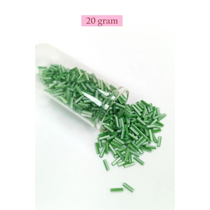 Uzun Boru Kesme Boncuk Çap 2mm Uzunluk 10 mm - 20 Gram - Yeşil Beyaz - BNC247