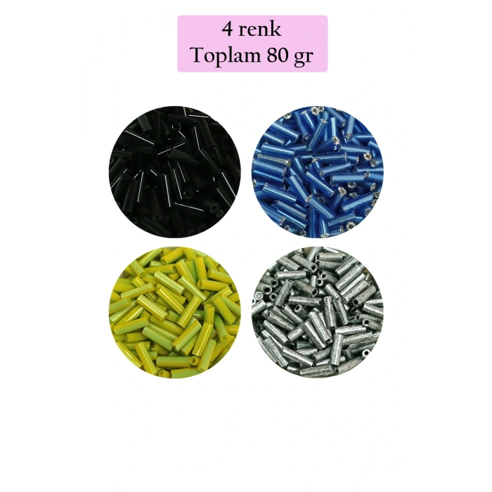 Uzun Boru Kesme Boncuk Çap 2mm Uzunluk 10 mm - 4 Renk - Toplam 80 Gram - BNC430