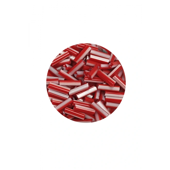 Uzun Boru Kesme Boncuk Çap 2mm Uzunluk 10 mm - 60 Gram - Kırmızı Beyaz - BNC278