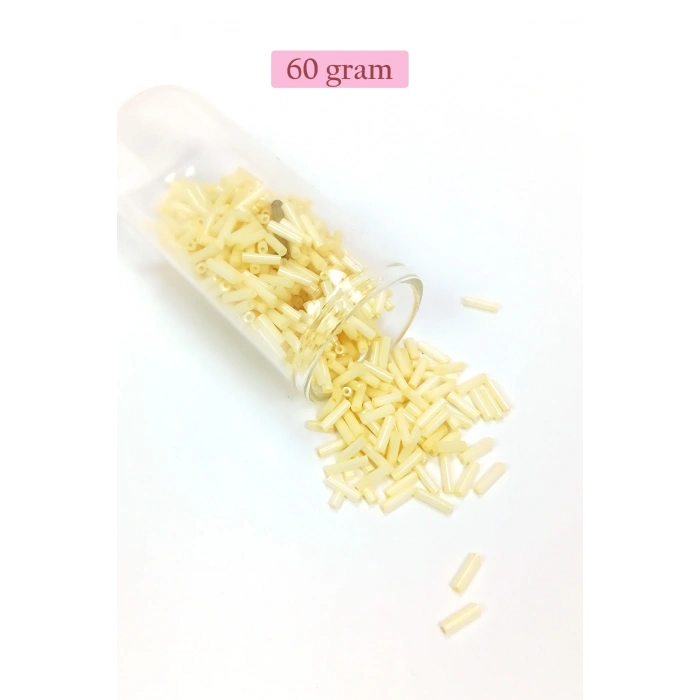 Uzun Boru Kesme Boncuk Çap 2mm Uzunluk 10 mm - 60 Gram - Krem - BNC273