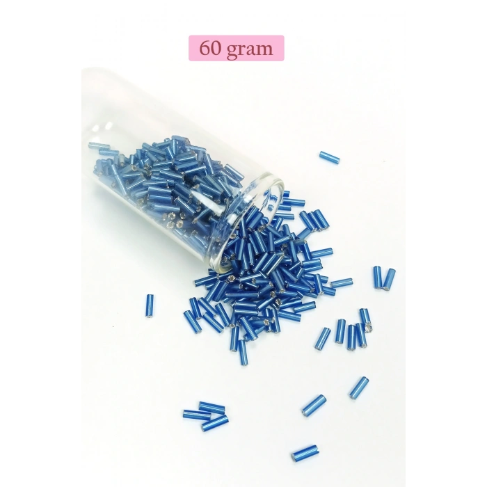 Uzun Boru Kesme Boncuk Çap 2mm Uzunluk 10 mm - 60 Gram - Mavi - BNC281