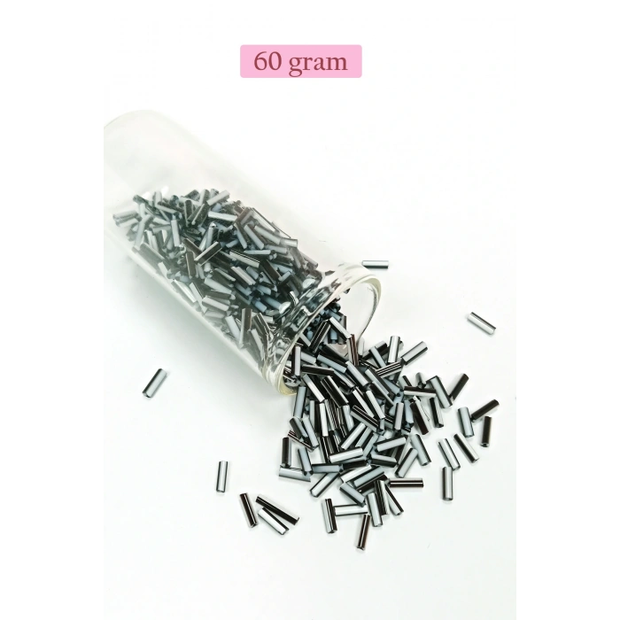 Uzun Boru Kesme Boncuk Çap 2mm Uzunluk 10 mm - 60 Gram - Siyah Beyaz - BNC290