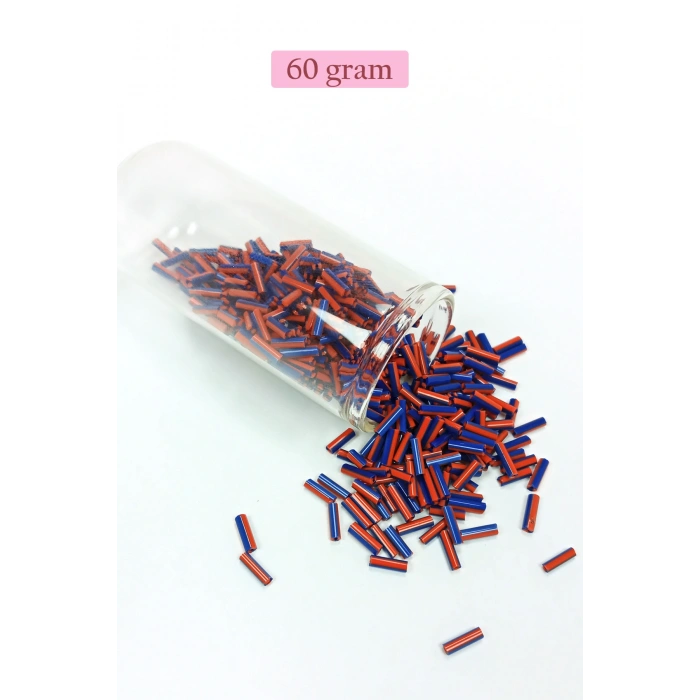 Uzun Boru Kesme Boncuk Çap 2mm Uzunluk 10 mm - 60 Gram - Turuncu Mavi - BNC277