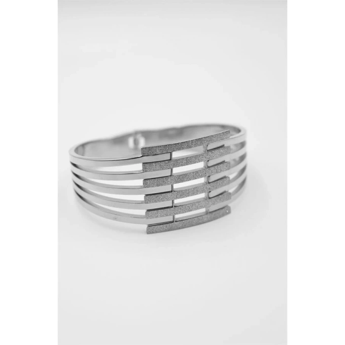 Yaldızlı Kalın Kaburga Bilezik - Gümüş