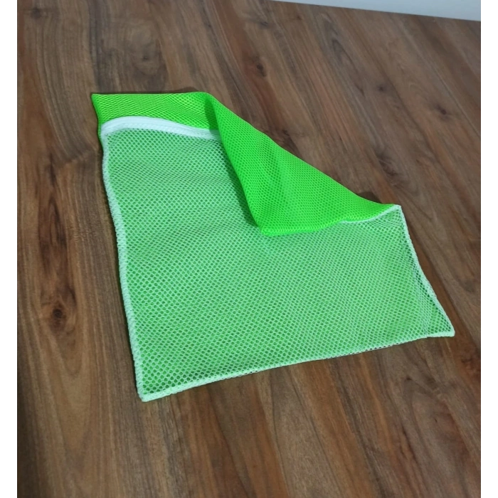 Yeşil - Fermuarlı - Hassas Çamaşır Terlik  Ayakkabı Yıkama Filesi Büyük Boy