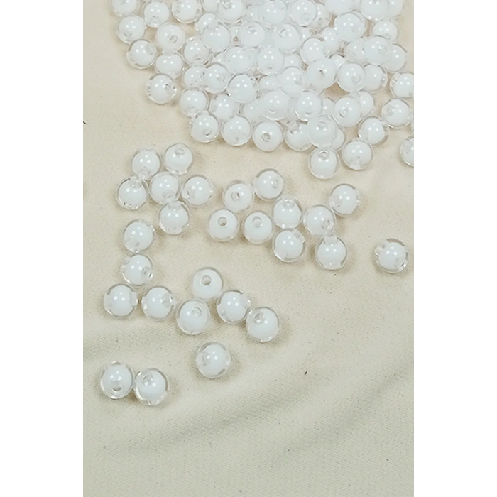 Yuvarlak Boncuk İçten Boncuklu Bileklik Çanta Boncuğu 8 mm 50 gr Beyaz - BNC470