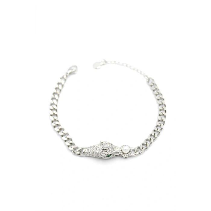 Zirkon Taşlı Leopar Bileklik - Gümüş