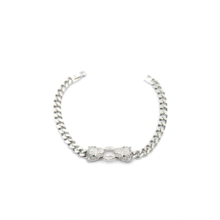 Zirkon Taşlı Leopar Bileklik - Gümüş