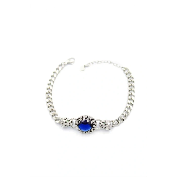 Zirkon Taşlı Leopar Bileklik - Gümüş