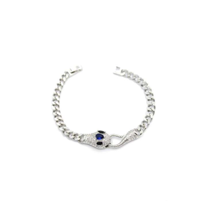 Zirkon Taşlı Yılan Bileklik - Gümüş