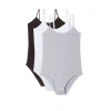 3 Adet İp Askılı Kadın Çıtçıtlı Body Siyah Beyaz Gri