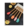 5&#39;li Renkli Ahşap Saplı Silikon Uçlu Spatula Fırçalı Kaşık Seti -yemek Hazırlık Seti 21 Cm
