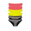 6 Adet Likralı Kadın Slip Külot Leopar Fuşya Sarı