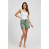 Bambu Fitilli Kadın Ev Şortu Bacak Dantel Detaylı Ev Giyim Yeşil