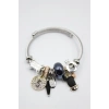 Çelik Charmlı Kaktüs Bilezik - Siyah