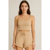 Crop Takım - Askılı Crop Takım Likralı Bej (l)