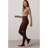 Kahverengi Yüksek Bel Fitilli Kadın Tayt Yazlık 2001