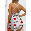 Love Desenli Beyaz Saten Gecelik
