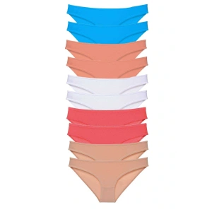 10 adet Süper Eko Set Likralı Kadın Slip Ten Beyaz Pudra Fuşya Mavi