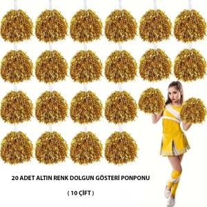 10 Çift ( 20 Adet ) Altın Renk 23 Nisan 19 Mayıs 29 Ekim Okul Gösteri Ponponları