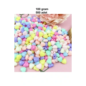 100 gr (500 adet) Şeker Rengi Akrilik Kalp Boncuklar Renkli Karışık Plastik Pastel Boncuklar Ara Boncuk Kalp Şekilli Kolye Bilezik için