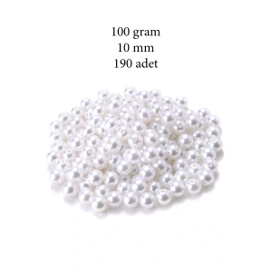 100 gram 10mm Beyaz Renk Plastik İnci Boncuk Çanta ve Takı Yapım Boncuğu (~190 adet)