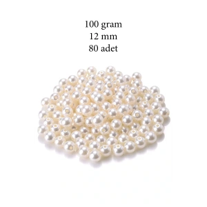 100 gram 12mm Krem Renk Plastik İnci Boncuk Çanta ve Takı Yapım Boncuğu (~80 adet)