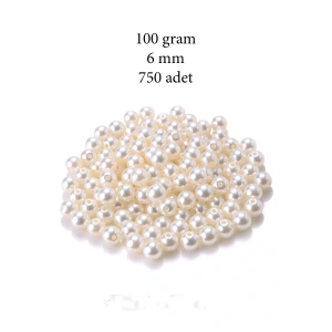 100 gram 6mm Krem Renk Plastik İnci Boncuk Çanta ve Takı Yapım Boncuğu (~750 adet)
