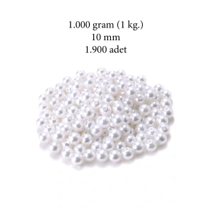 1.000 gram (1 kg.) 10mm Beyaz Renk Plastik İnci Boncuk Çanta ve Takı Yapım Boncuğu (~1.900 adet)