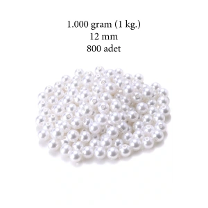 1.000 gram (1 kg.) 12mm Beyaz Renk Plastik İnci Boncuk Çanta ve Takı Yapım Boncuğu (~800 adet)