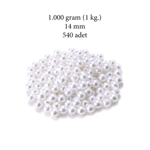 1.000 gram (1 kg.) 14mm Beyaz Renk Plastik İnci Boncuk Çanta ve Takı Yapım Boncuğu (~540 adet)