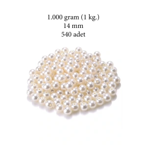 1.000 gram (1 kg.) 14mm Krem Renk Plastik İnci Boncuk Çanta ve Takı Yapım Boncuğu (~540 adet)