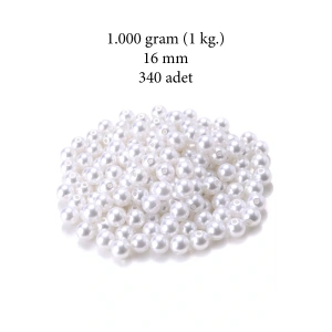 1.000 gram (1 kg.) 16mm Beyaz Renk Plastik İnci Boncuk Çanta ve Takı Yapım Boncuğu (~340 adet)